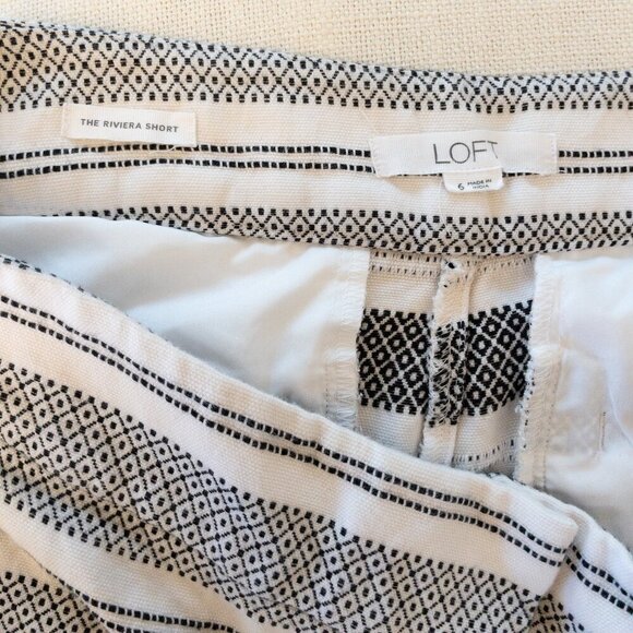 LOFT The Riviera Shorts Size 6 Black White Cotton Striped Summer Casual - Picture 3 of 4